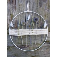 Weißer Ring Mit Trockenblumen | Verschiedene Distel-Arten, Lagurus, Gräser Fensterdeko/Wanddekoration Durchmesser 15 20 30 40 cm von BlumenWunder