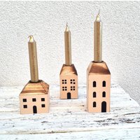 Holzhäuschen Set Mit Kerze Kerzenständer 3 Häuser von BlumenatelierShop