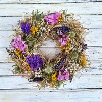 Pastellfarbener Herbstzauber Türkranz Tischkranz Herbstlicher Heukranz Strohkranz Mit Trockenblümchen von BlumenatelierShop