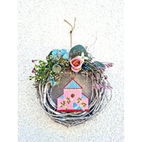 Verspielter Kranz - Türkranz Mit Blüten Und Häuschen von BlumenatelierShop