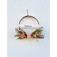 Wandkranz Türkranz Trockenkranz Hoop Kranz Trockenblumenkranz Trockenblumen Boho Style Rosa Welcome von BlumenatelierShop