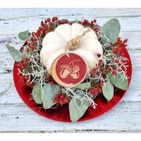 Weißer Kürbis Im Thymian Kränzchen Edle Herbstdekoration Rot Weiß von BlumenatelierShop