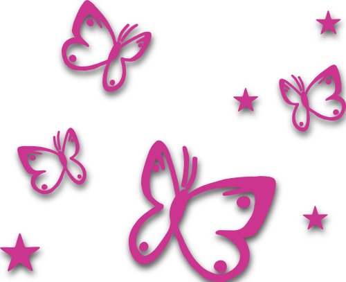 MIXED SET 4 Pinke Schmetterlinge und 4 Sterne selbstklebende Autoaufkleber Butterfly Sticker Outdoor, Wandtattoo, Wandbild & Fensterbild, Türaufkleber Kinderzimmer von Blumenauto