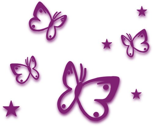 MIXED SET 4 Violett, lila Schmetterlinge und 4 Sterne selbstklebende Autoaufkleber Butterfly Sticker Outdoor, Wandtattoo, Wandbild & Fensterbild, Türaufkleber Kinderzimmer von Blumenauto