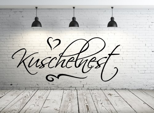 Wandtattoo 68088-58x24 cm, ~ Spruch: Kuschelnest, kuscheln ~ Wandaufkleber Wandtatoos Sticker Aufkleber für die Wand, Fensterbild, Tapetensticker, Türaufkleber, Tattoo aus Markenfolie - aus 32 Farben wählen von Blumenauto