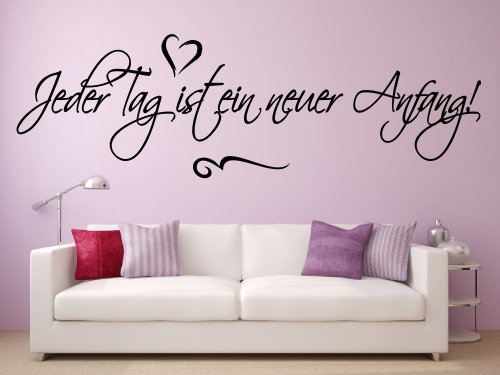 Wandtattoo 68107-58x18 cm, ~ Text: Jeder Tag ist ein neuer Anfang ~ Wandaufkleber Wandtatoos Sticker Aufkleber für die Wand, Fensterbild, Tapetensticker, Türaufkleber, Tattoo aus Markenfolie - aus 32 Farben wählen von Blumenauto