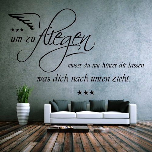 Wandtattoo Wohnzimmer 68160-58x37 cm, Zitat ~ um zu fliegen musst du nur hinter dir lassen.. mit Sternen ~ Wandaufkleber Aufkleber für die Wand, Tapetensticker aus Markenfolie, 32 Farben wählbar von Blumenauto