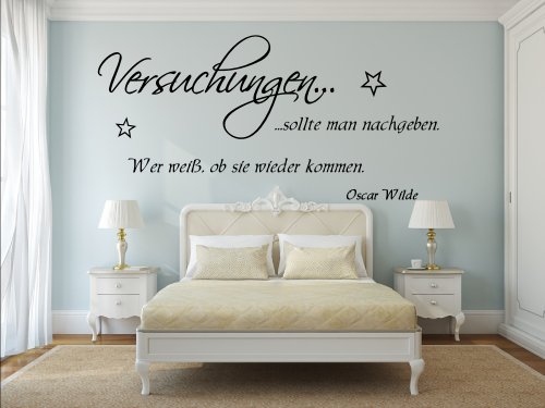 Wandtattoo fürs Schlafzimmer 68139-58x27 cm, Zitate ~ Versuchungen sollte man nachgeben, Oscar Wilde ~ Wandaufkleber Aufkleber für die Wand, Tapetensticker aus Markenfolie, 32 Farben wählbar von Blumenauto