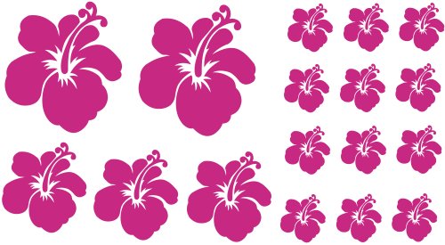 XL Design Set F in Pink 17 Stück HIBISKUS Blüten Wandtattoo Blumen oder Autoaufkleber selbstklebende Wandsticker Out- & Indoor, Wandaufkleber & Fensterbild wählen Sie aus 32 Farben! von Blumenauto