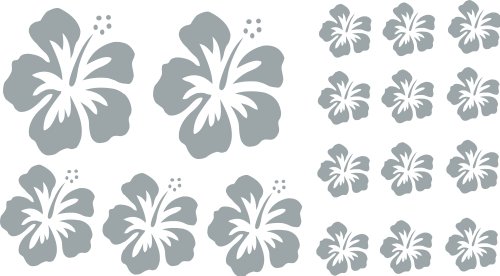 XL Design Set in SILBER 17 Stück HIBISKUS Blüten Autoaufkleber selbstklebende Blumen bunte Sticker Outdoor, Wandtattoo & Fensterbild wählen Sie aus 32 Farben! von Blumenauto