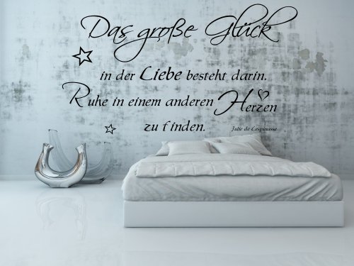 XL Wandtattoo 68081-110x58 cm, ~ Zitate Lespinasse: Das große Glück in der Liebe - Ruhe in einem anderen Herzen ~ Wandaufkleber Wandtatoos Sticker Aufkleber für die Wand, Fensterbild, Tapetensticker, Türaufkleber, Tattoo aus Markenfolie - aus 32 Farben wählen XL Wandtattoo 68081-110x58 cm, ~ Zitate Lespinasse: Das große Glück in der Liebe - Ruhe in einem anderen Herzen ~ Wandaufkleber Wandtatoos Sticker Aufkleber für die Wand, Fensterbild, Tapetensticker, Türaufkleber, Tattoo aus Markenfolie - aus 32 Farben wählen von Blumenauto