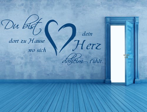 XL Wandtattoo 68137-110x58 cm, Zitate ~ Du bist dort zu Hause wo sich dein Herz daheim fühlt ~ Wandaufkleber Aufkleber für die Wand, Tapetensticker aus Markenfolie, 32 Farben wählbar von Blumenauto