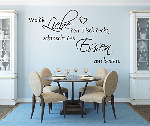 XL Wandtattoo für Ihre Küche, Esszimmer 68037-100x58 cm~ Wo die Liebe den Tisch deckt, schmeckt das Essen am besten ~ Wandaufkleber Aufkleber für die Wand von timalo