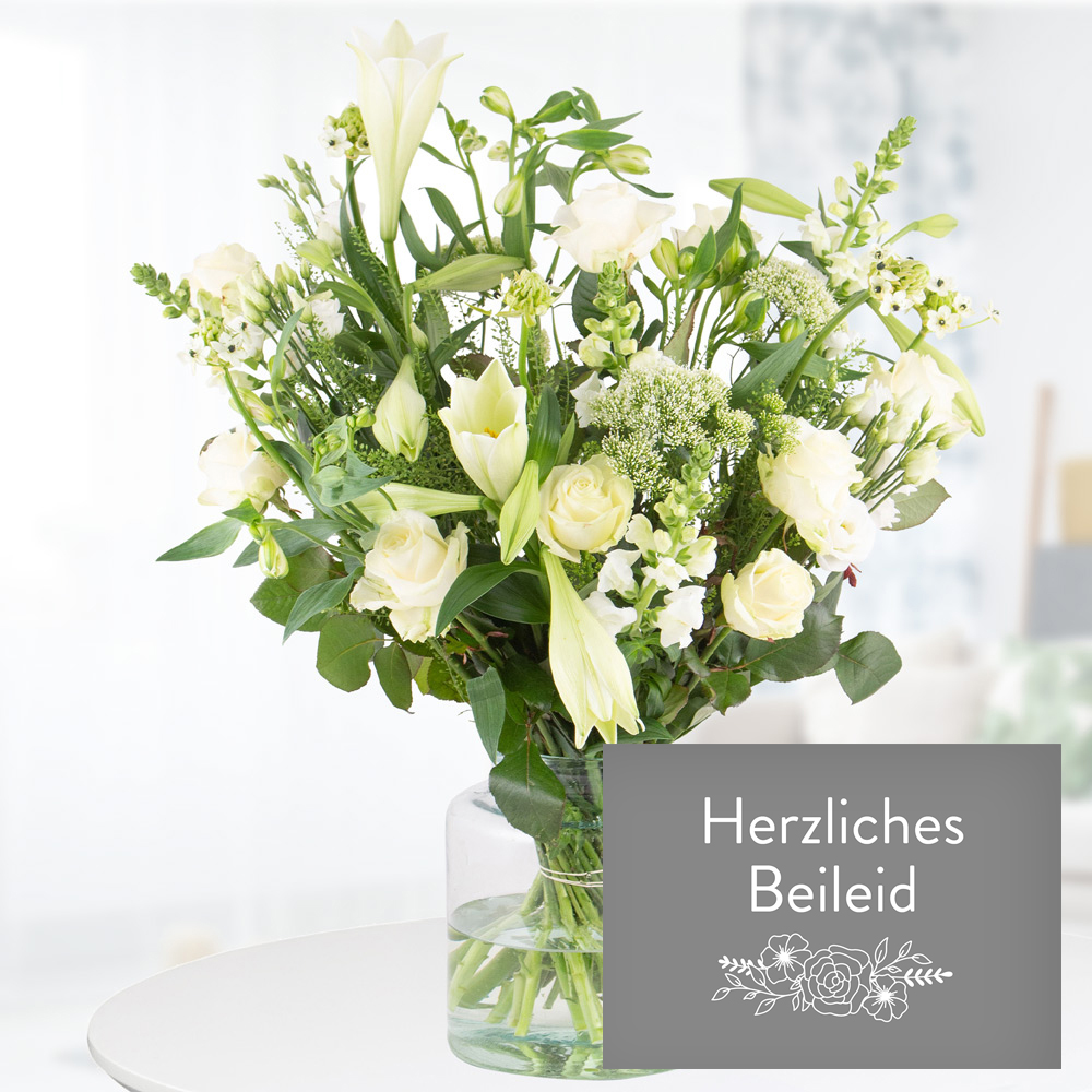 Blumenstrauß Champagnertraum + "Herzliches Beileid" Trauerkarte von Blumenshop.de