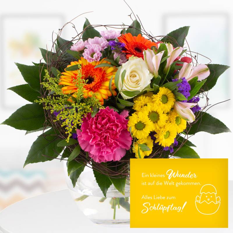 Blumenstrauß Farbenfroh + "Alles Liebe zum Schlüpftag" Karte von blumenshop.de