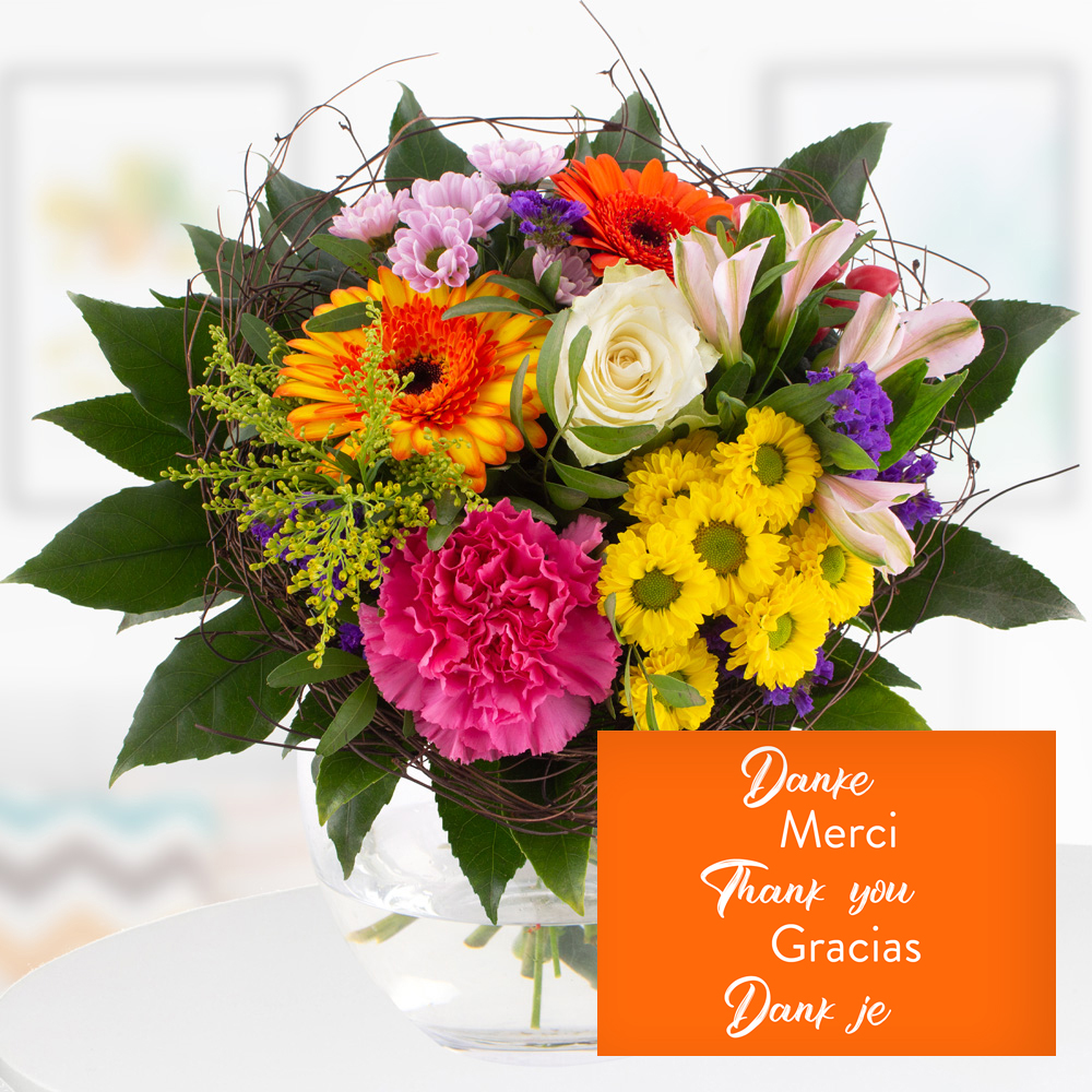 Blumenstrauß Farbenfroh + "Danke" Karte von Blumenshop.de