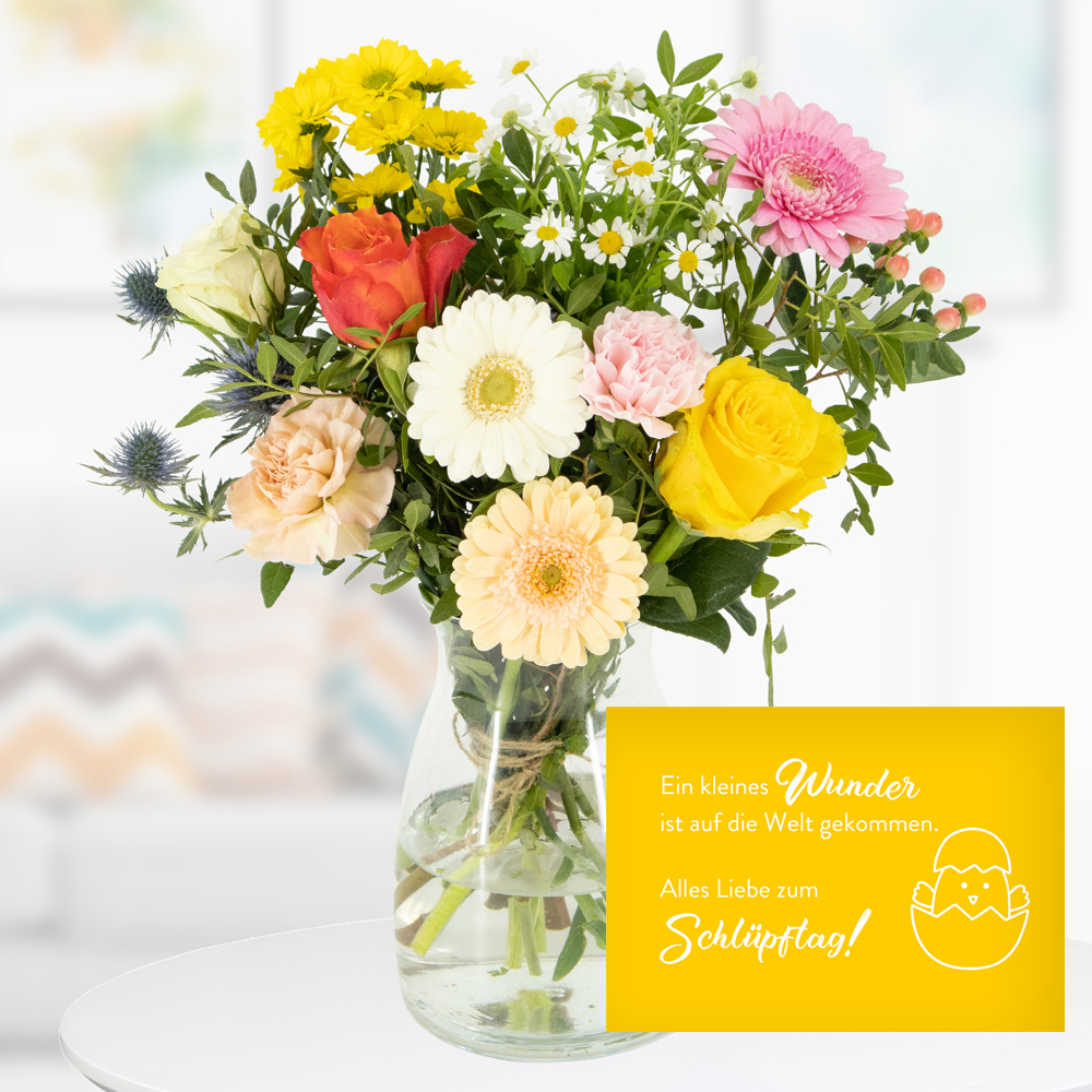 Blumenstrauß Olivia + "Alles Liebe zum Schlüpftag" Karte von Blumenshop.de