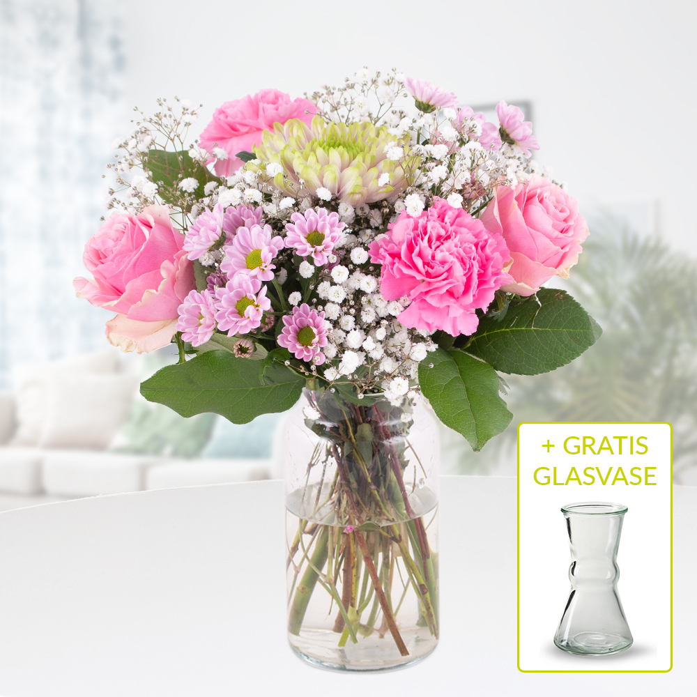 Blumenstrauß Pink + gratis Glasvase von Blumenshop.de