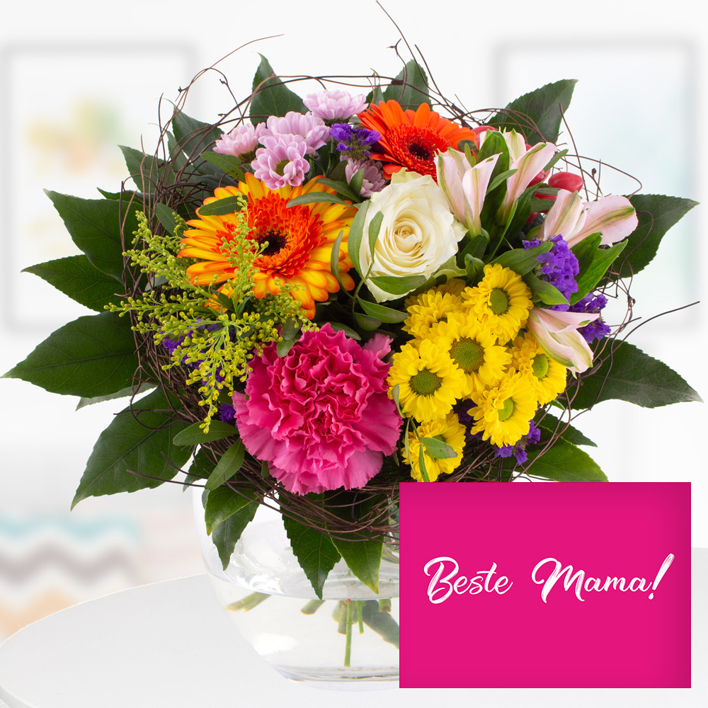 Blumenstrauß zum Muttertag + "Beste Mama" Karte von Blumenshop.de