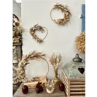 Trockenblumen | Set Trockenblumenstrauß Flowerhoop Natur| Weiß Herz Windlicht Kranz von BlumenundDesign