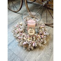 Windlicht | Frühlingskranz/Trockenblumenkranz Kranz Tischdeko Tischschmuck Tischkranz von BlumenundDesign