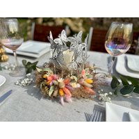 Windlicht | Frühlingskranz/Trockenblumenkranz Kranz Tischdeko Tischschmuck Tischkranz von BlumenundDesign