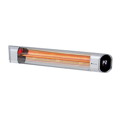 Blumfeldt Dark Wave Infrarotstrahler, Heizstrahler Terrasse, MinimalGlare Heating Tube: Goldbeschichtete Carbonröhre, 9 Heizstufen, Timer, IP65, LED-Display, Deckenheizstrahler mit 2000 W, silber von blumfeldt