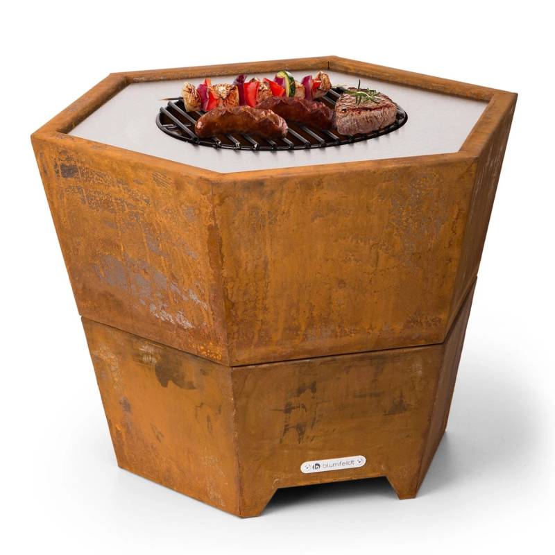 Blumfeldt Hekla 2-in-1-Feuerschale Grillfunktion 60 cm Durchmesser Wasser- und Frostsichere Konstruktion Rost von Blumfeldt