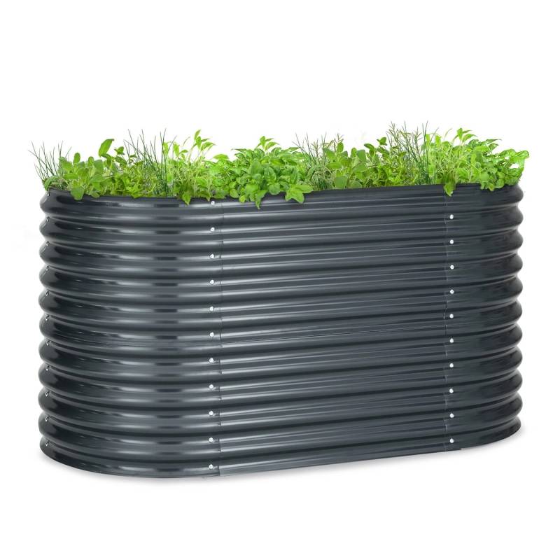 Blumfeldt High Grow Hochbeet 160x80x80 cm Stahl-Wellblech Einfacher Aufbau Oval Anthrazit von Blumfeldt