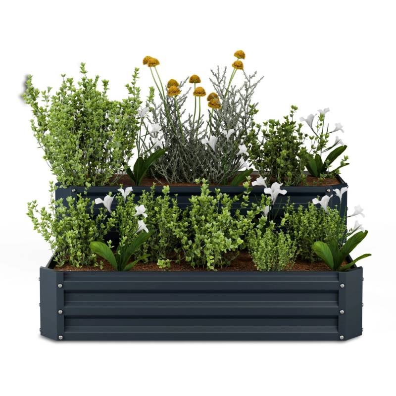 Blumfeldt High Grow Hochbeet 2 Ebenen Wetterfest Rostfrei Robust 405 L 120x50x90 cm Rechteckig Anthrazit von Blumfeldt