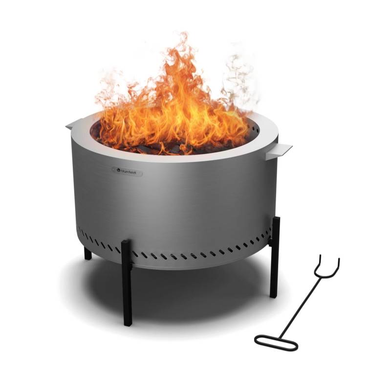 Blumfeldt Ignite Pure Feuerschale Raucharm Grillrost Edelstahl Regenhaube Tragegriffe Edelstahl von Blumfeldt