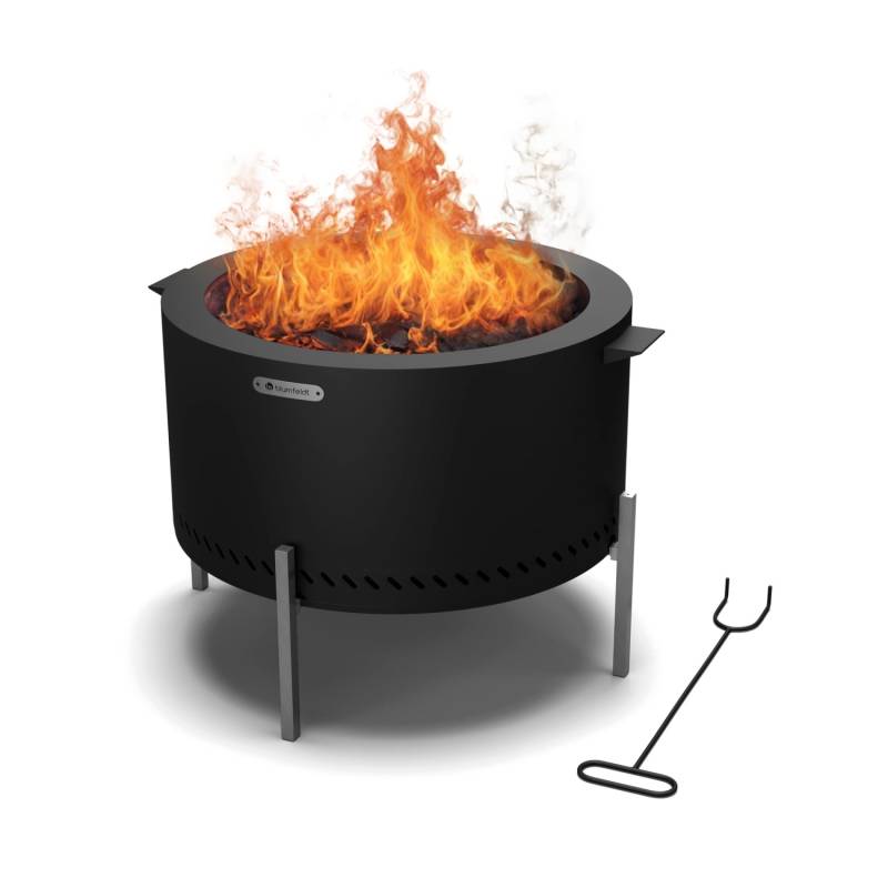 Blumfeldt Ignite Pure Feuerschale Raucharm Grillrost Edelstahl Regenhaube Tragegriffe Schwarz von Blumfeldt