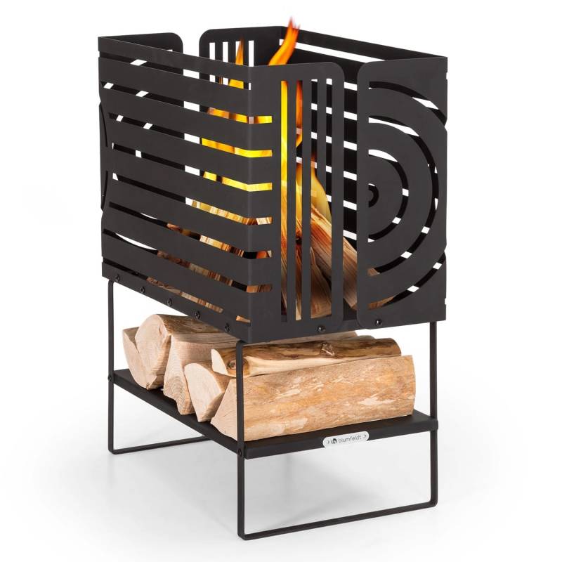 Blumfeldt Krakatoa Feuerkorb Solider Stahl Holzablage Laser-Cut-Design Schwarz von Blumfeldt