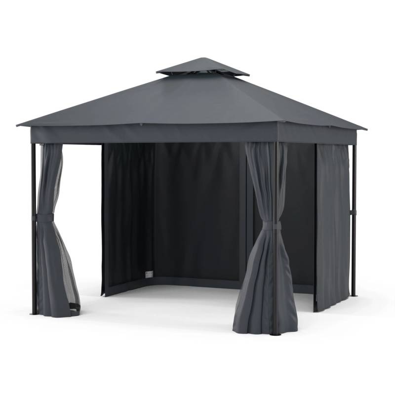 Blumfeldt Mondo Dual 3x3 m Pavillon mit Doppeldach und Moskitonetzen Dunkelgrau von Blumfeldt