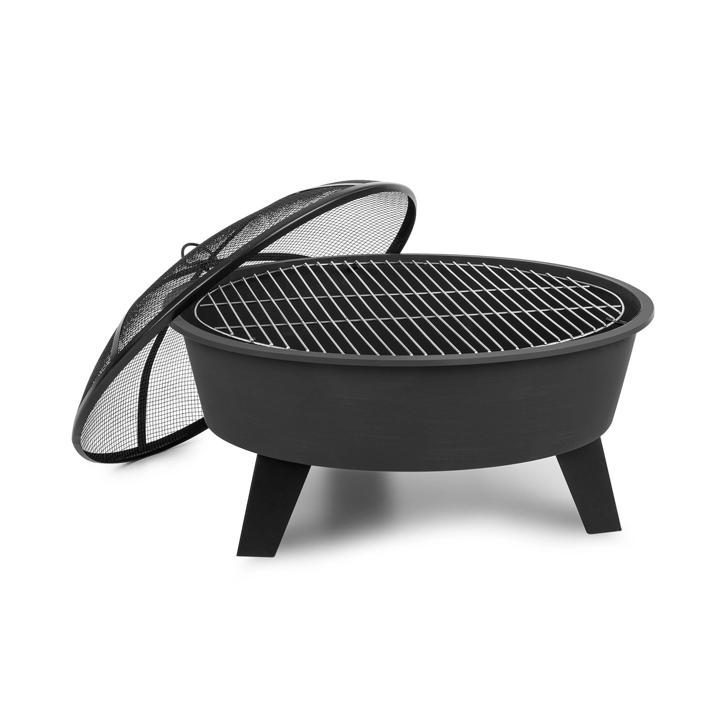 Blumfeldt Nolana 2-in-1-Feuerschale Ø 73 cm Funkenschutz Ø 64cm Grill Stahl Schwarz von Blumfeldt