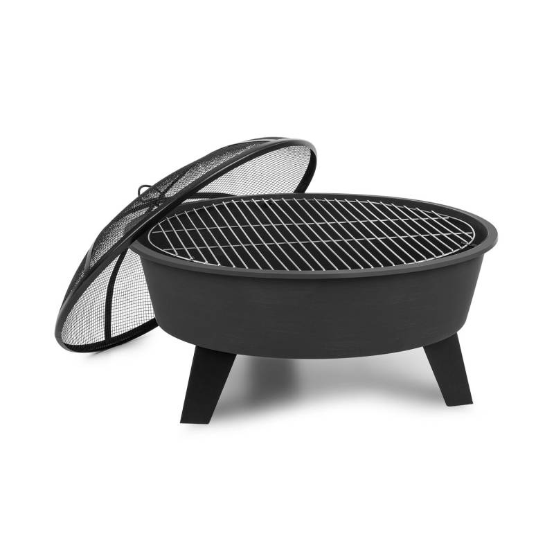 Blumfeldt Nolana 2-in-1-Feuerschale Ø 73 cm Funkenschutz Ø 64cm Grill Stahl Schwarz von Blumfeldt