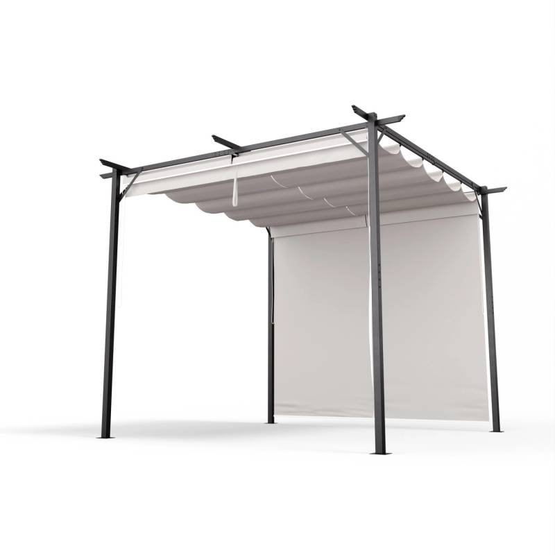Blumfeldt Pantheon Robust Pergola Gartenpavillon 3x3 m Wetterbeständig Stahl Pulverbeschichtet Seitliche Rollläden Beige von Blumfeldt