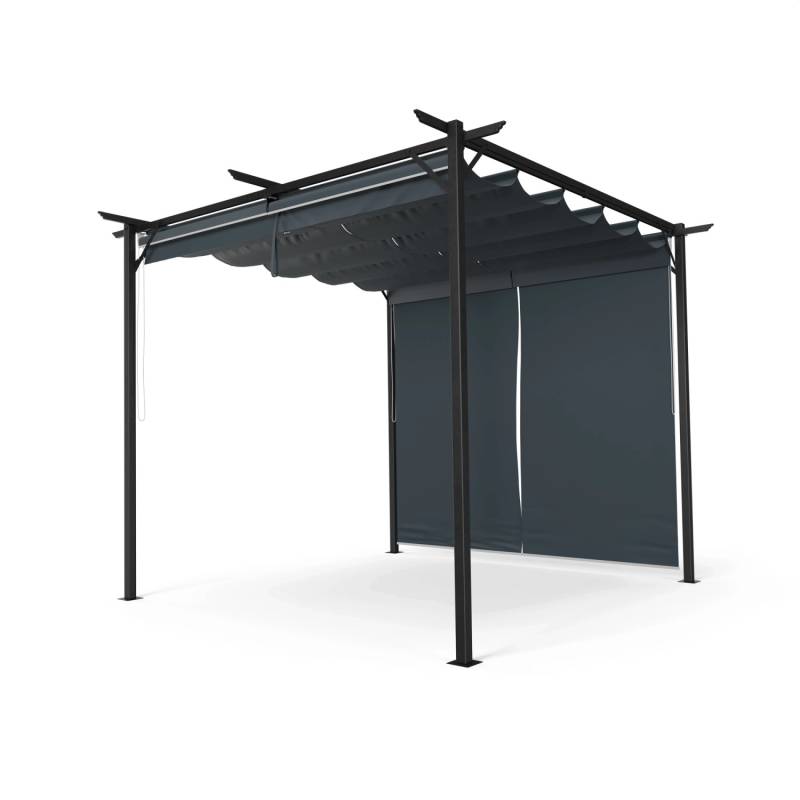Blumfeldt Pantheon Robust Pergola Gartenpavillon 3x3 m Wetterbeständig Stahl Pulverbeschichtet Seitliche Rollläden Dunkelgrau von Blumfeldt
