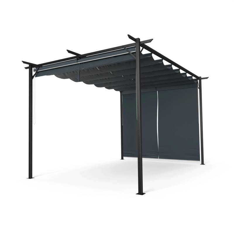 Blumfeldt Pantheon Robust Pergola Gartenpavillon 3x4 m Wetterbeständig Stahl Pulverbeschichtet Seitliche Rollläden Dunkelgrau von Blumfeldt
