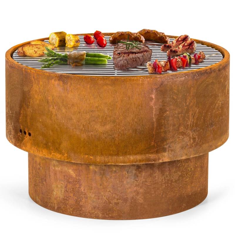 Blumfeldt Pompeji Rust Feuerschale Grill Gartentisch Bambus Ø 60 cm Stahl Rost von Blumfeldt