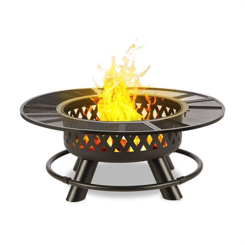 Blumfeldt Rosario 3-in-1-Feuerschale Ø 120 cm 70 cm Grill Tischplatte Stahl Schwarz von Blumfeldt