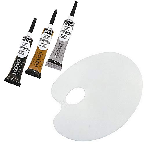 Set mit 3 Tuben für Cerne, Relief, Pébéo, alle Untergründe: Schwarz + Gold + Silber + 1 ovale Palette von Blumie Shop
