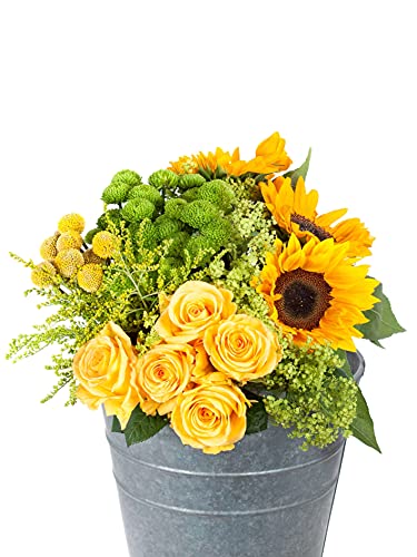 Blumen Mischung mit gelb-grünen Blumen - Sortenmischung auf dem Bild musterhaft - ohne Metalleimer von Blumigo