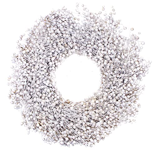 Flachskranz weiß - Mini - 20 cm - getrocknet und gefrostet - Türkranz - Herbstdeko - Adventskranz aus Trockenblumen von Blumigo