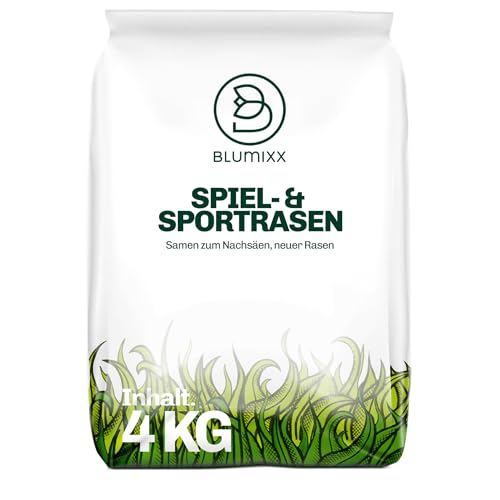 4 kg Rasensamen Sport & Spiel schnellkeimend 160 m², robust, sattgrün, ideal für Neuansaat und Nachsaat, Rasensaat Grassamen Frühjahr (4 kg) von Blumixx