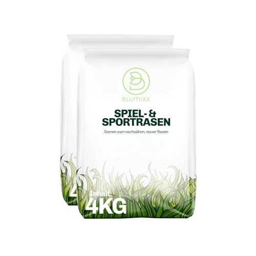 4 kg Rasensamen Sport & Spiel schnellkeimend 160 m², robust, sattgrün, ideal für Neuansaat und Nachsaat, Rasensaat Grassamen Frühjahr (8 kg) von Blumixx