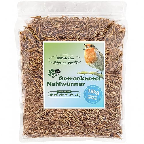 Getrocknete Mehlwürmer 117L (18kg) – Premium Insektensnack für Wildvögel, Igel, Fische & Reptilien – Hochwertiges Ganzjahresfutter mit hohem Proteingehalt für draußen – Blumixx Jan-Pet Premium von Blumixx