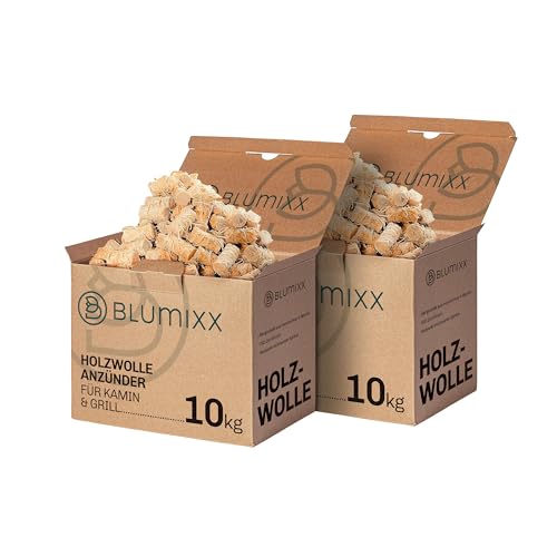 Blumixx Kaminanzünder Holzwolle Anzünder 20 kg - Ökologische Kamin- und Grillanzünder aus reinem Holz und Wachs, FSC-Zertifiziert, Effiziente und nachhaltige Anzündhilfe von Blumixx
