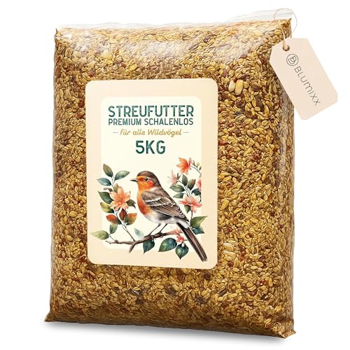 Blumixx Streufutter schalenlos 5 kg – Sauberes Vogelfutter ohne Schalen – Kein Dreck auf Balkon & Terrasse – Ganzjahresfutter für Wildvögel wie Meise, Rotkehlchen, Amsel & Sperling von Blumixx