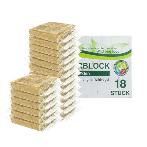 Energieblock Vogelfutter Wildvögel Ganzjährig – mit proteinreichen Insekten– Fettfutter für Wildvögel und Eichhörnchen, Fettblock mit Mehlwürmern – Wildvogelfutter, 18 x 300g von Blumixx